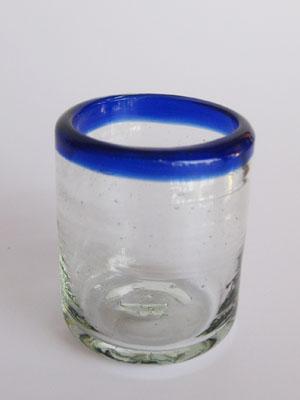 Wholesale Cobalt Blue Rim Glassware / Cobalt Blue Rim 2 oz Small Sipping Glasses  / This useful set of small sipping glasses is ideal to follow your tequila with sangrita or lemon juice.